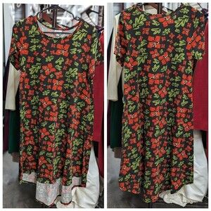 Lularoe Carly Dress Small Leaves Pointsetta